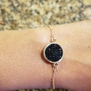 Black Druzy Natural Geode Stone Bracelet